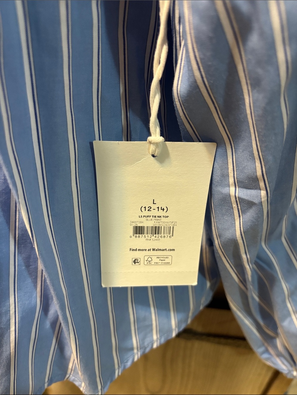 Long sleeve blouse with bow, blue striped size L 12/14 - Picture 2 of 5